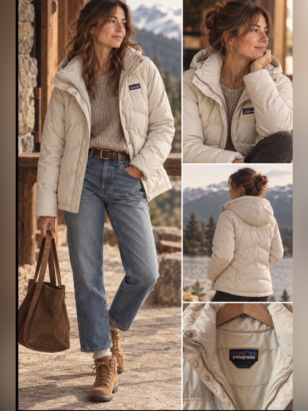 Patagonia “Down With It Jacket”  Women Dyno Ivory Down Hood Puffer L